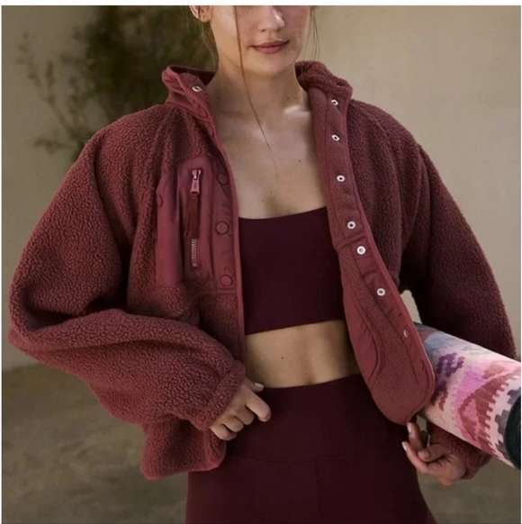 Free People Jackets & Blazers - Free People Movement x Hatch Hit The Slopes Fleece Sweatshirt Jacket Deep Maroon